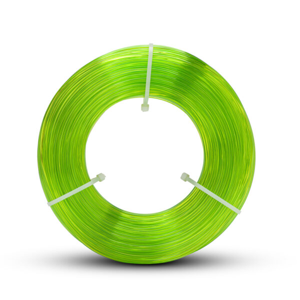 Fiberlogy Refill Easy PET-G Light Green Transparant filament – zijaanzicht van de 0,85 kg kernloze spoel.