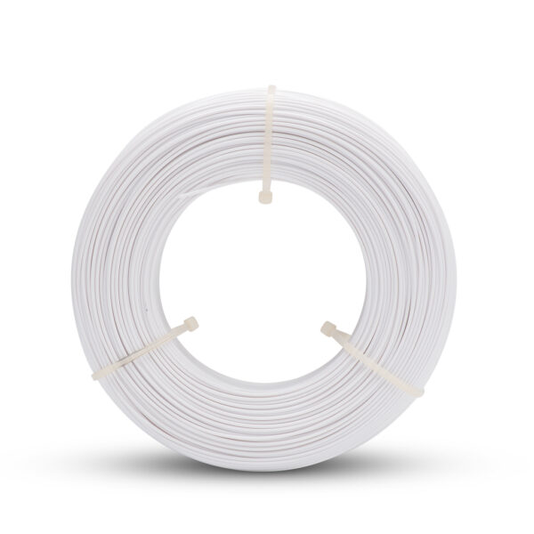 Fiberlogy Refill Easy PET-G White filament – zijaanzicht van de 0,85 kg kernloze spoel.